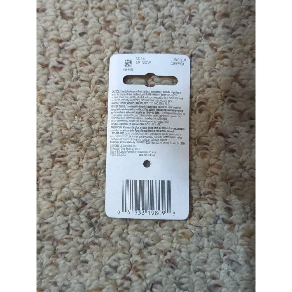 389/390 Duracell Silver Oxide Batteries (AG10, 189, LR1130, SR1130SW, SR54) QTY1
